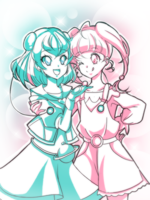 crybaby-hero:Lala (Cure Milky) and Hikaru (Cure Star) from Star Twinkle Precure by me. I hope you li