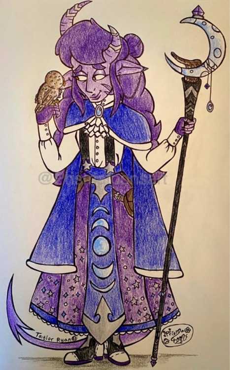 prismatoonsart:I am still dnd trash just so anyone knows! I recently started playing Curse of Strahd, so I thought I would show a ref of my character for that campaign. :)This is Amalthea Moonridge and she’s my Twilight Cleric of Selune, along with her little friend: an owl named Al. She’s like a cool mom who will kill anyone that looks at you funny! <3 I really like how her design came out, it was fun to work with a moon aesthetic! (PLEASE DO NOT REPOST MY ART) #look new art!~ #prismatoonsart#reblogged art#my art #dungeons and dragons #dnd#amalthea moonridge#amalthea #terror time again #tiefling cleric#tiefling#twilight cleric#Prismas art