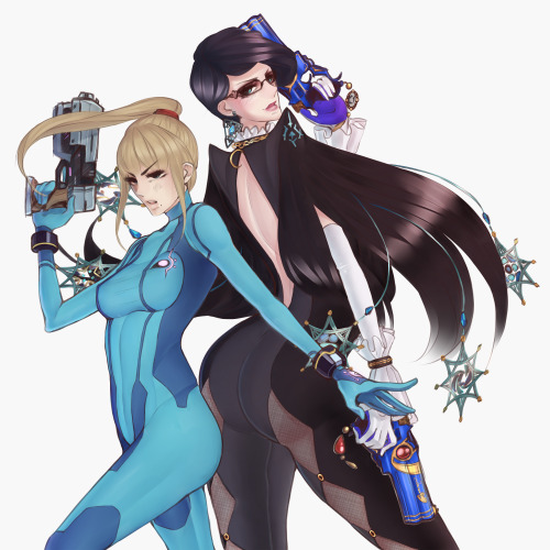 butter7103:  Final version of my Bayonetta and Zero Suit Samus piece!   <3 <3 <3