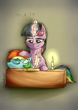 twidashlove: Rainbow found the perfect way to keep Twilight company long into the night~ more Colored twidash by LW9510   &lt;3