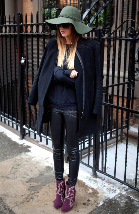 Fashion blogger Danielle Bernstein of We Wore What in Steve Madden Sadleup multi ankle boots.  