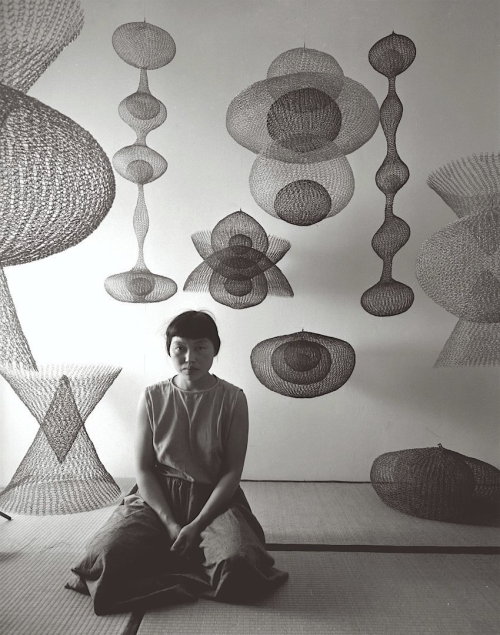 ronulicny:“Portrait Of Japanese-American Artist Sculptor Ruth Asawa As She Kneels On The Floor Amid 