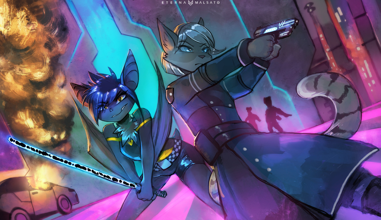 Commission for SilvernisHad tons of fun with the light in this one. Futuristic neon
