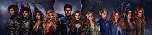 Here you have the hole gang from the ACOTAR saga by @SJMaas! Lucien, Emerie, Gwyn, Nesta, Elain, Fey