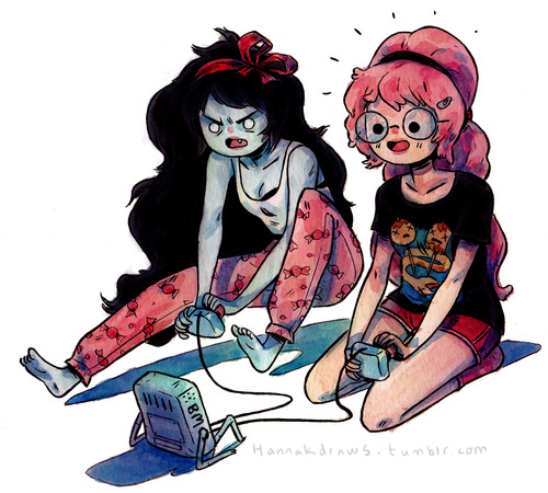 hannakdraws:Fan art Friday yesterday. Made some Adventure Time Marceline and Pb fanart.  