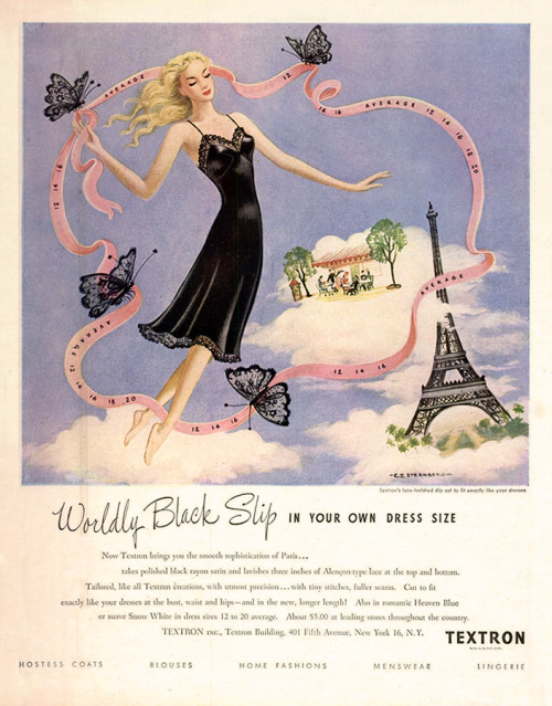 Textron, 1947Theme Week: France Adjusted for inflation, this plus size slip would cost about $58 by 