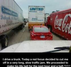 pony-fuhrer:  vixyhoovesmod:  funfrom4chan:  Win!  ive had this happen before , its scary as shit, if one speeds up or slows down you have no escape you cant change lanes, they literally have your life in their hands. truck drivers that do this should