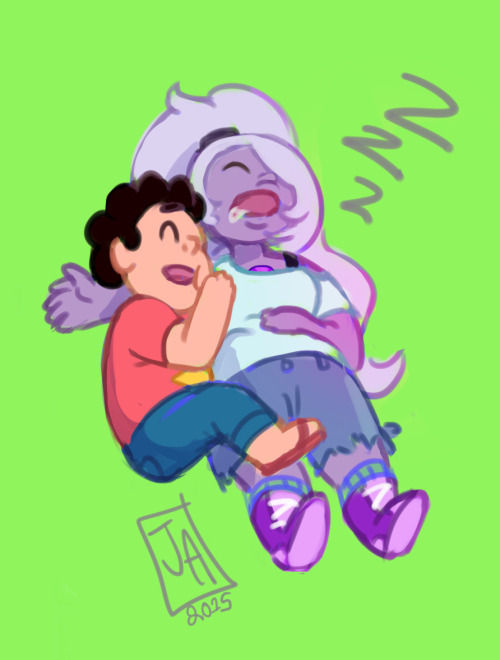 juniperarts:  I wanted to draw Garnet in mom jeans but then it got out of hand … I’d like to think that even though they don’t entirely know what they are doing all three have their momma moments with Steven. 