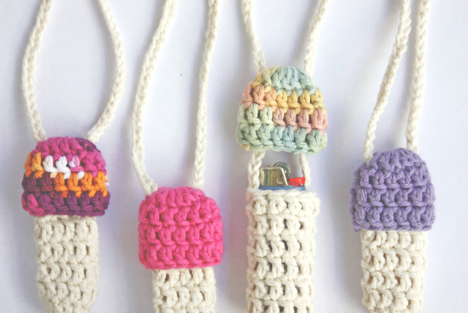thecrochetfaerie:  mushroom lighter holders ♡ 4 for $20 etsy 