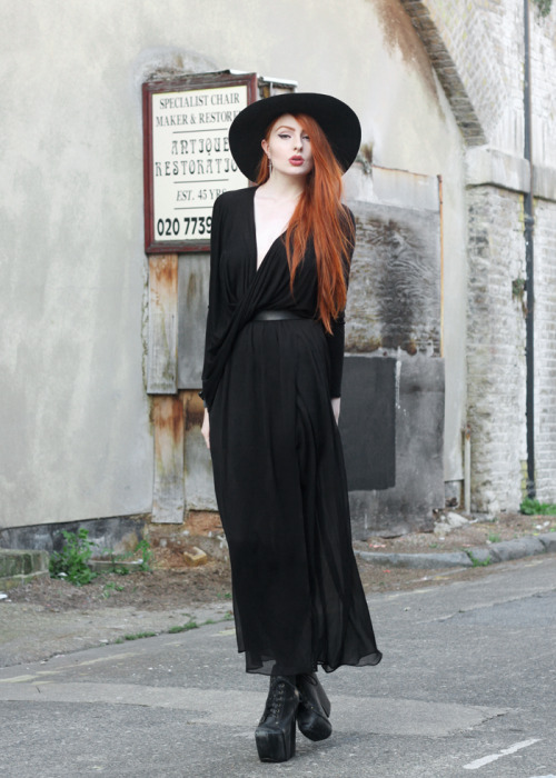 Floppy Hat - American Apparel Dagger Earrings - Asos Drape Wrap Top* - Missguided Lunarbird Cuff* - 