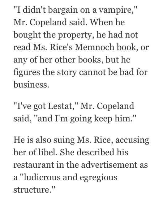 jennytrout: arquus-malvaceae:  ayellowbirds:  moghedien:  moghedien:  I need everyone to know that Anne Rice and guy who started Popeyes (the fried chicken place not the cartoon) hated each other and once spent weeks/monthes taking out page length ads