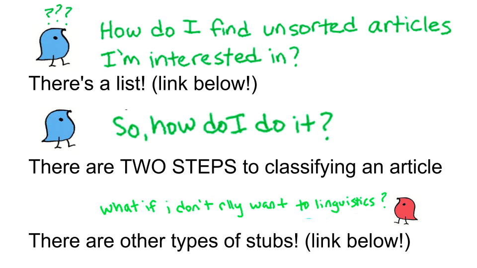 Guide to Linguistics Stub Sorting on Wikipedia Have you wanted to get in on the #lingwiki editing fun but you don’t know much about linguistics? Editors often look through lists of stubs to find articles to edit, so stub sorting helps get these...