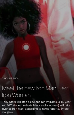 bitchevans:  RISE RIRI  If I loved it?? Oh So fucking much. Marvel being the Queen. I want a boss Ass Bitch teenager to put Tony on his place. She is smarter than him.