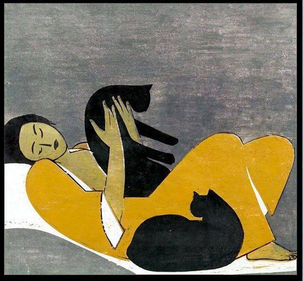 hermosanikita:&ldquo;Woman and Cats&rdquo; by Will Barnet, 1962