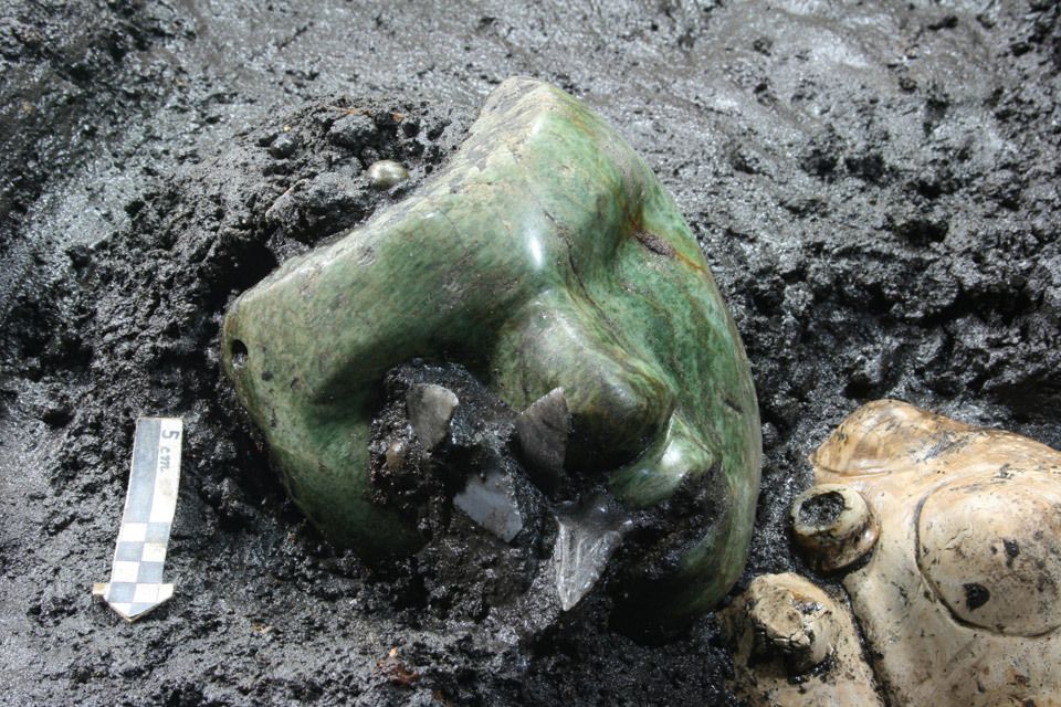 museum-of-artifacts:   Green serpentine stone mask found at the base of Pyramid of