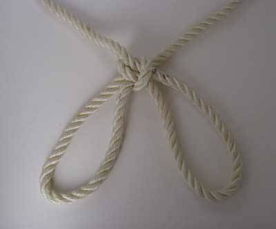 dare-master:   Rope Handcuff Start by making two loops in your rope, each about 10 inches long. Cross the left loop over the right creating a third loop in the center. Thread the loop that is now on the right through the new center loop creating a knot.
