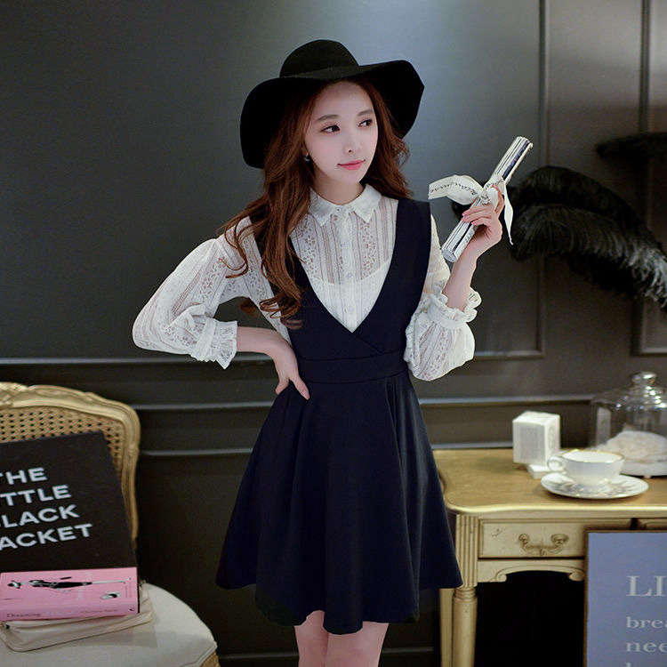 KFashion and KPop • Lace Blouse Jumper Dress Set