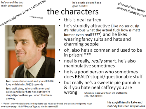 marleydevon:Elle &amp; Evelina present White Collar Appreciation Week!January 18th → Any Other Chara