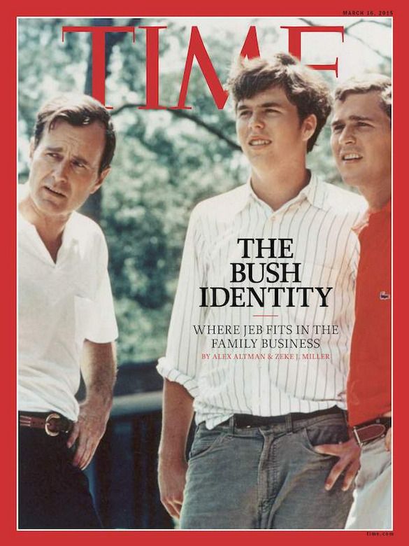 Before they all became president or ran for president, a white man – George H. W. Bush – posed with his sons – Jeb Bush and George W. Bush – who are both white men. Tip courtesy of Katie Klabusich.