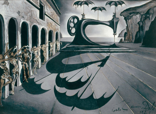 surrealism: Sewing Machine with Umbrellas in a Surrealist Landscape by Salvador Dalí, 1941. O