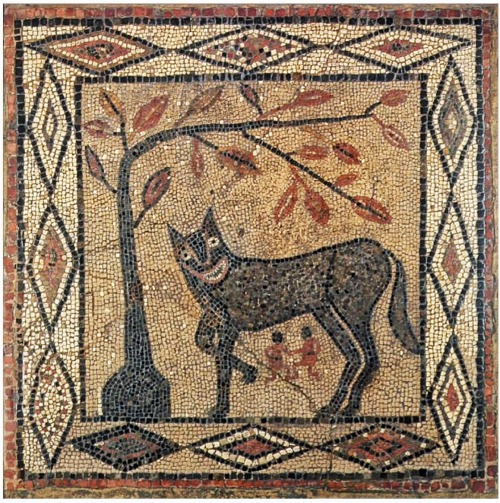 silezukuk:A mosaic of the wolf suckling Romulus and Remus, the twin founders of Rome, from the Roman