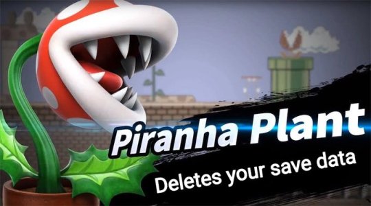 waybeatle:  miragold123:   Man, Piranha Plant is broken literally Context - Playing All-Star Smash (possibly Classic Mode and Century Smash) as Piranha Plant can put your game at risk of a corrupted save file Spread the word   Good thing I didn’t mess