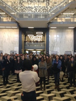 redefinedblackgirl:  In light of recent events, the Black Student Union at NYU organized a Die-In within the heart of the university, Bobst Library. While we were laying down we received multiple taunts such as “Get up, don’t you have finals?” “Do