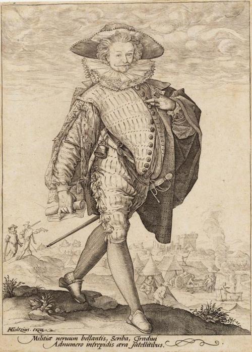 Clerk in the army (from the series Three military officers) engraving by Hendrick Goltzius, Delft, 1