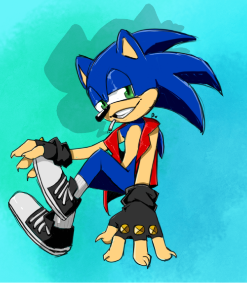 A colored sketch of Sonic in some edgy clothes smoking a JRemember kids, Don’t do drugs #Sonic #sonic the hedgehog #edgy#smoking#fingerless gloves