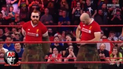 deidrelovessheamus:  Sheamus and Cesaro looking quite adorable in their Liverpool Football Club kits!