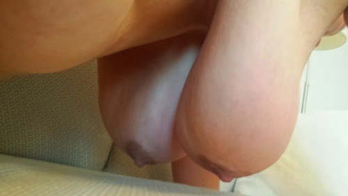 Porn photo Hubbyâ€™s favorite view of my â€œuddersâ€