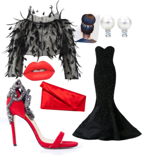 red carpet by louisjames featuring a lime crime lipstickMikael D strapless gown, $19,715 / Oscar de 