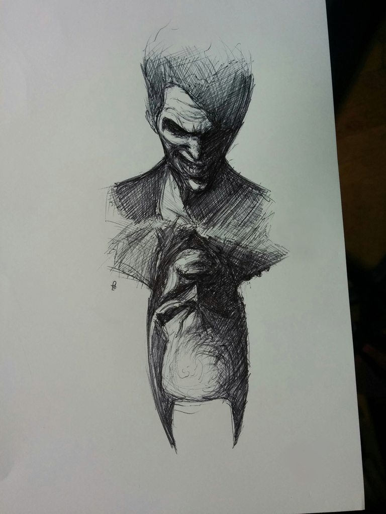 daily-superheroes:  ballpointpen joker/batman sketchhttp://daily-superheroes.tumblr.com