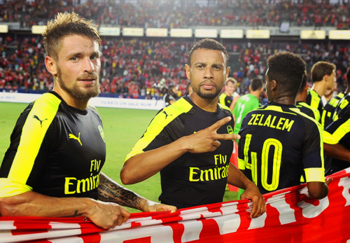  Mathieu Debuchy and Francis Coquelin of Arsenal after the pre season friendly match between Arsenal