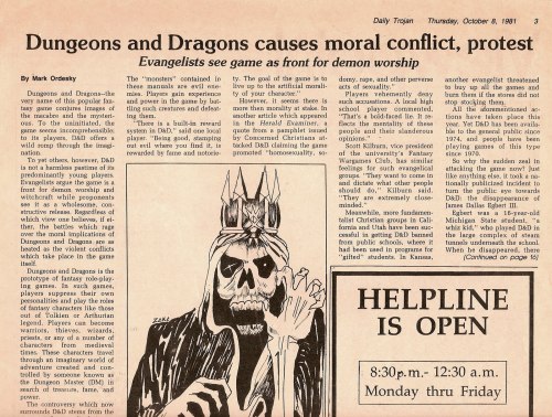 Dungeons and Dragons, The Devil’s Board Game,The granddaddy of all role playing board games, D