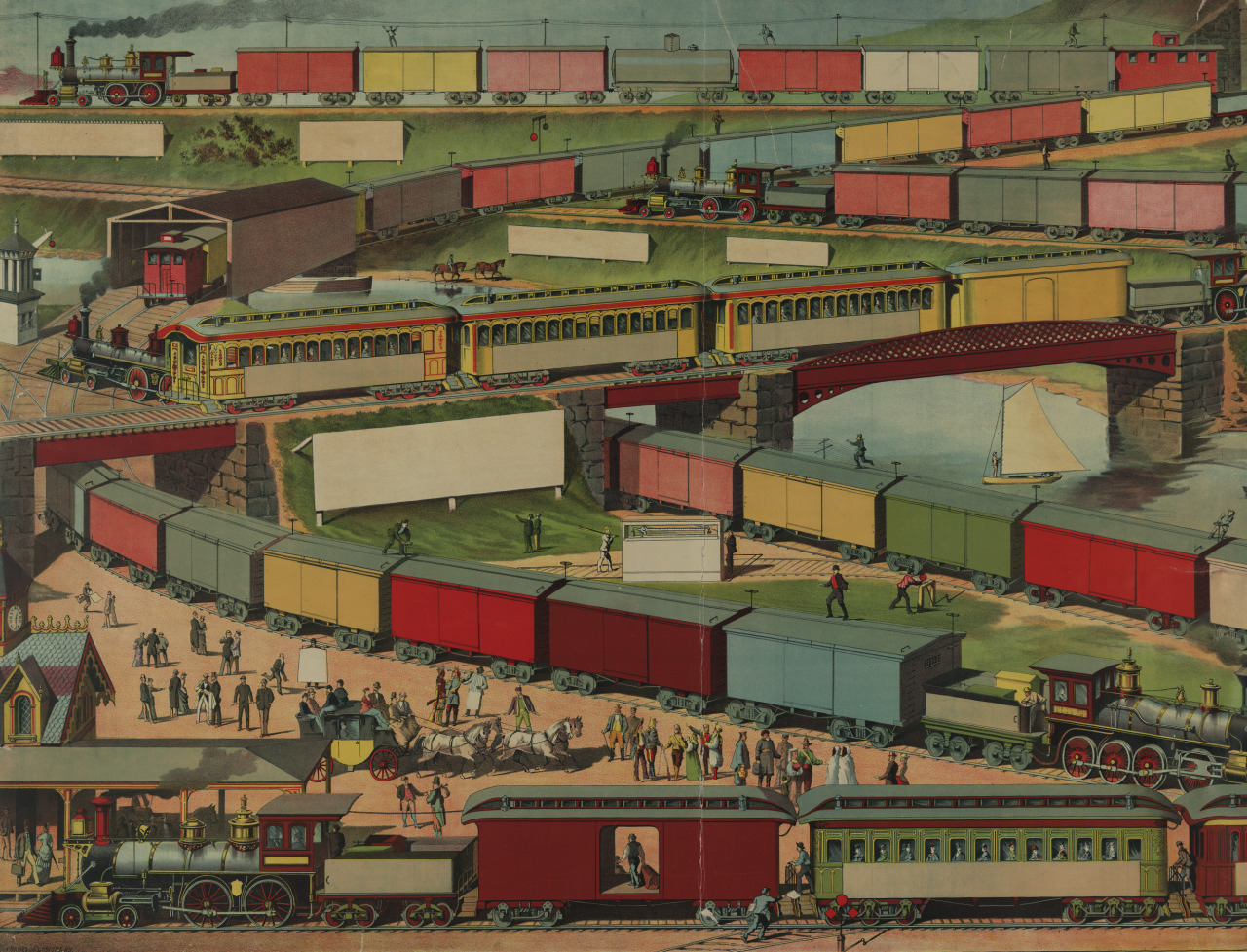 magictransistor: Forbes Albertype Co. Zig-Zag Passenger and Freight Train. 1885.