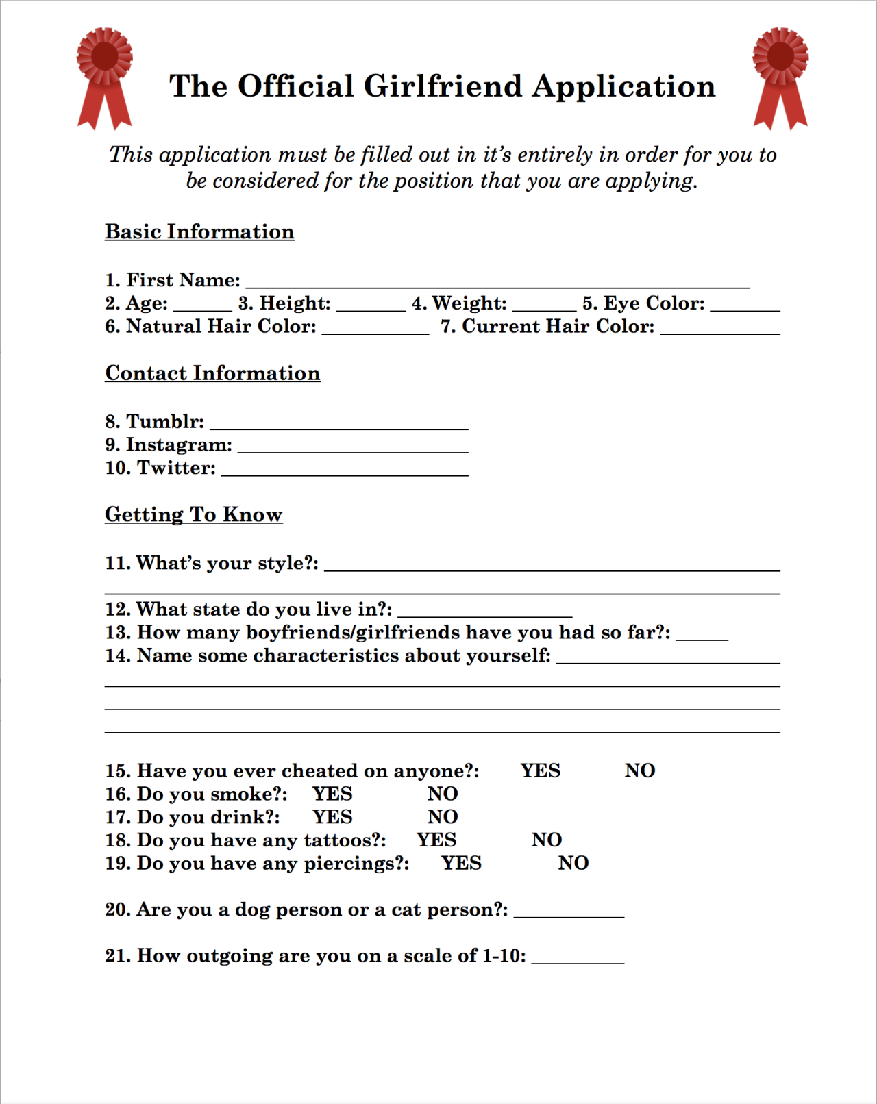 Girlfriend Application Form