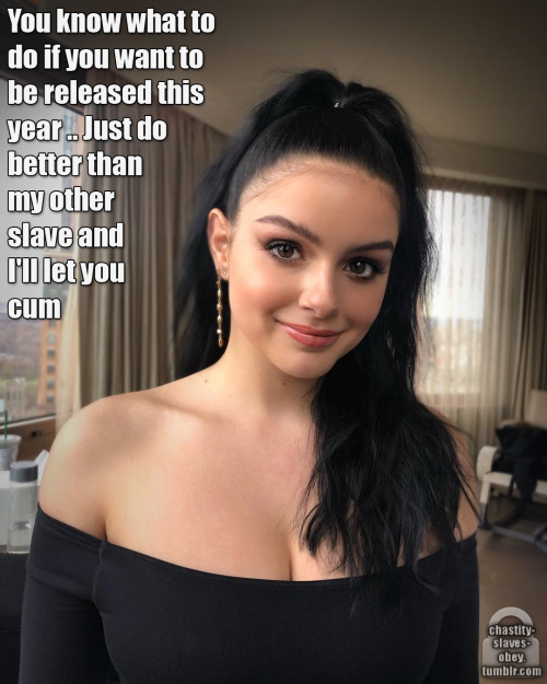     Hello can you do a caption with Ariel Winter where she has two  boys in chastity? The are at the University and explains them that only  one of them can have a release per year, who has better notes at the  end of course. Thanks!!            