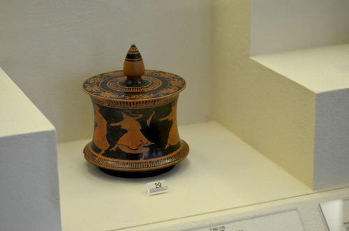 greek-museums:Archaeological Museum of Kerameikos:A very stylish pyxis with a depiction of nereids, 