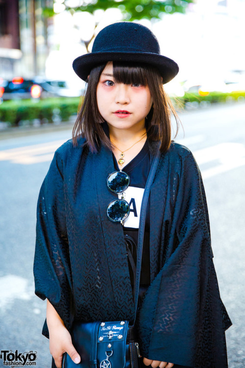 Japanese teens Tsuruta and Hanamizu on the street in Harajuku with kimono inspired tops, Sex Pot Rev