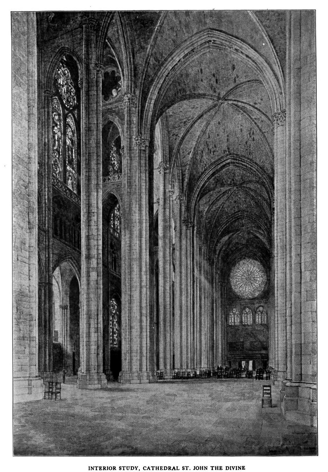 Interior study for the Cathedral of St John the Divine, New York City