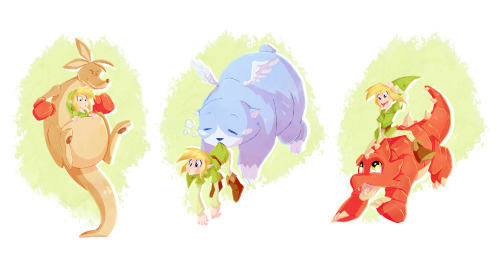 green-artblog:  The three companions from Oracle of Seasons and Oracle of Ages :3 (in order) Ricky, Moosh and Dimitri. Ricky is my personal favourite -3- 