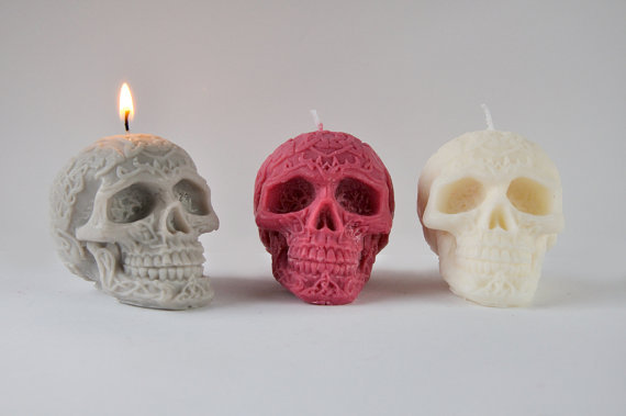 cute-thangsss:  white skull candlepink skull candleskull candle trio