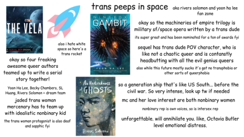 coolcurrybooks:Some trans science fiction and fantasy books. You can find my earlier recs for f/f 