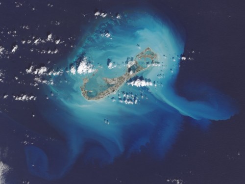 Satellite photo of Bermuda (October 2014), taken from the Landsat 8satellite.  Bermuda is made up of