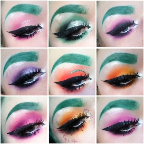 Collection of recent eye looks #makeup #eyemakeup #eyelooks #colourful #greeneyebrows #cutcrease #mo