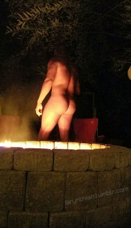 Hanging naked by the bonfire. #nudist #nudecamping