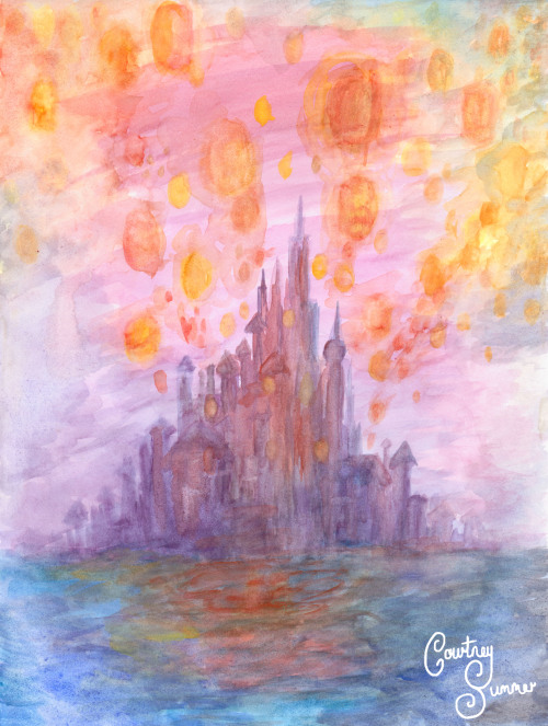 courtneycreates: A quick watercolour painting of the lantern scene from Disney’s Tangled