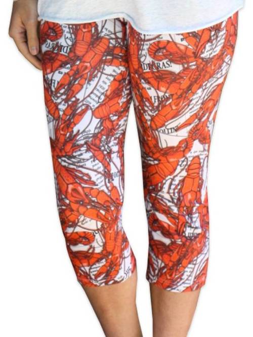 New! These crawfish capri leggings are adorable! Lightweight stretch fabric for summer, yoga waistba