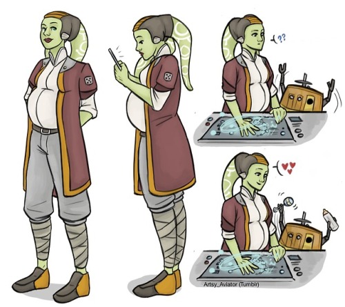 artsyaviator:So I decided to draw some character studies of pregnant Hera Syndulla. I gave her a new